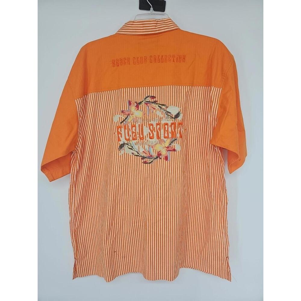 FUBU The Collection Men's Striped Shirt XL Orange Button Up Resort Collection